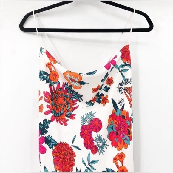 Haney Goldie Floral Bias Cut Silk Slip Dress Midi White Criss Cross Back sz 2 - Picture 9 of 14